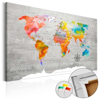 Slika na plutenoj podlozi Multicolored Travels [Cork Map] 120x80